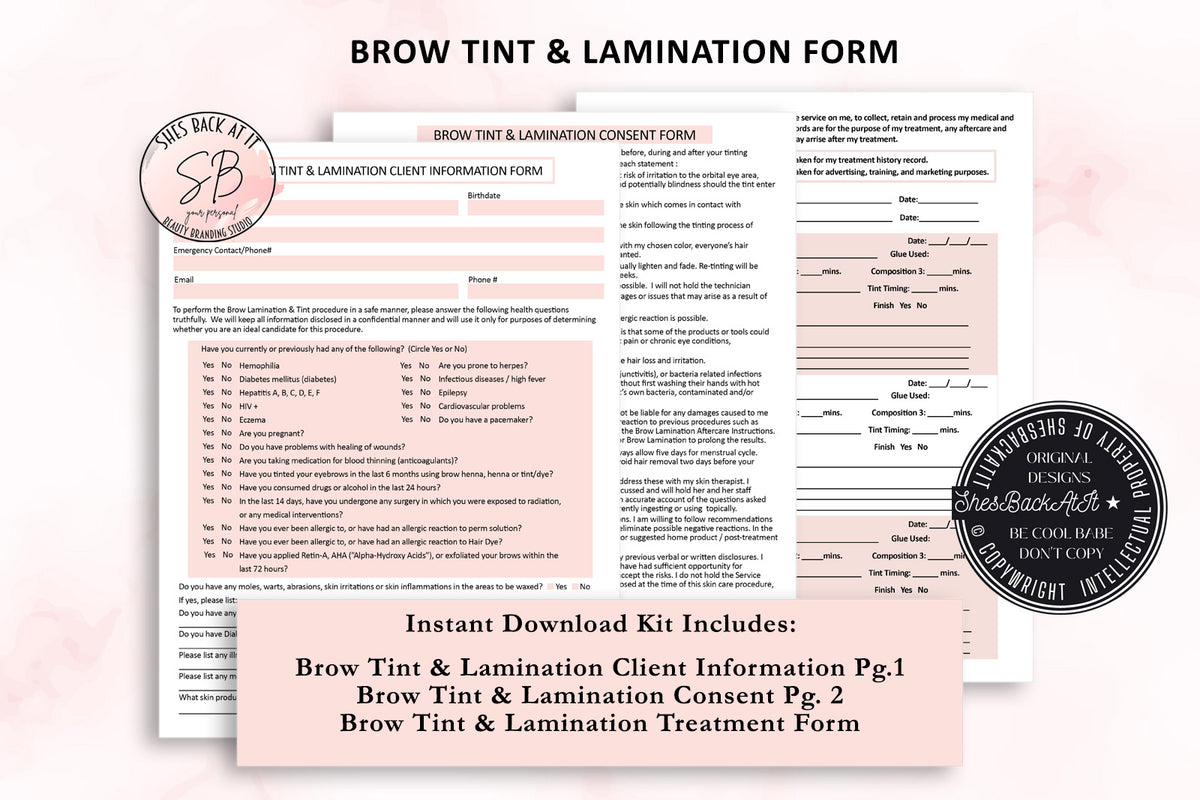 Brow Tint And Lamination Consent Shesbackatit Printable Spa Salon And Esthetician Client Forms