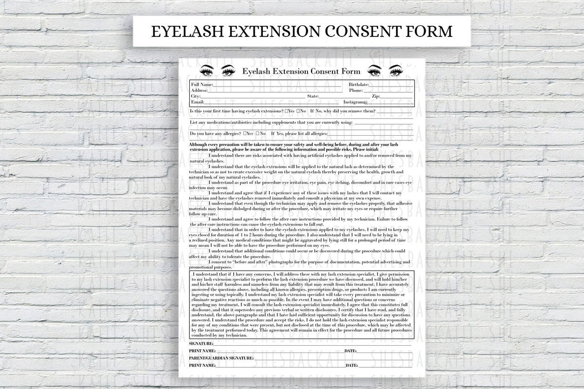 Lash Extension Consent Form Shesbackatit Printable Spa Salon And Esthetician Client Forms 2611