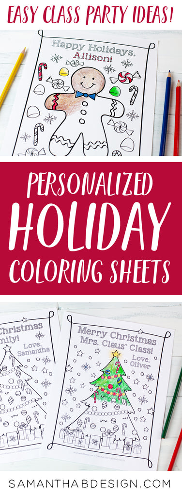 Personalized Holiday Class Party Coloring Sheets