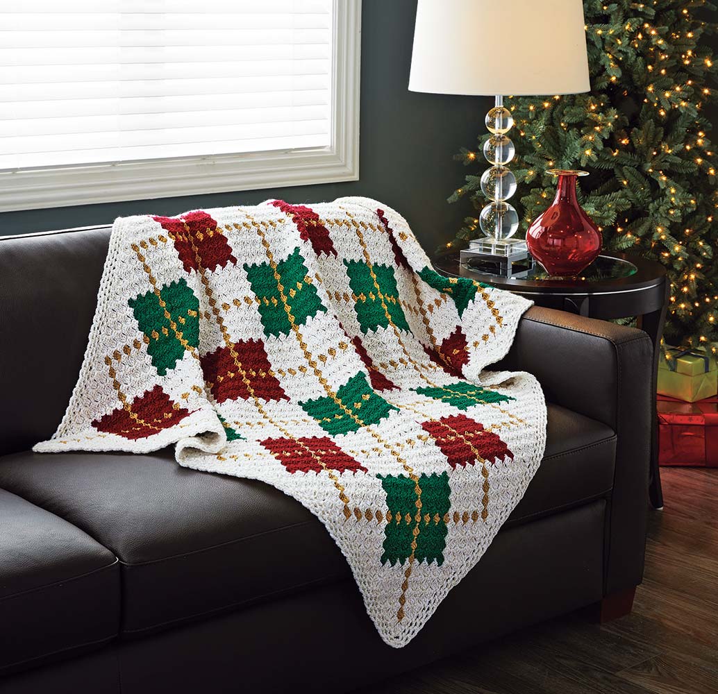 Sparkling Argyle Throw Crochet Kit