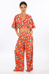 Orange Poppy Print Floaty Tie Back Crop Top Shirts & Tops DressedInLucy