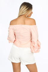 Bardot Puff Sleeve Blouse In Pink