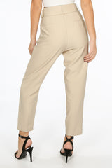 Beige Belted Tailored Trouser
