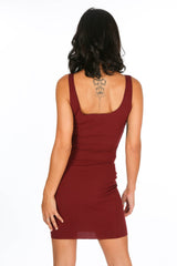 Burgundy Button Front Ribbed Jersey Dress