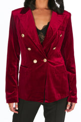Burgundy Velvet Double Breasted Tailored Blazer