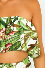 Green Tropical Print Chiffon Frill Bandeau