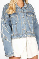 Embellished Stud And Pearl Denim Jacket