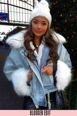 White Faux Fur Oversized Denim Jacket