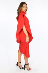 Exaggerated Frill Midi Dress in Red Neoprene