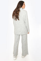 Grey Turtle Neck Knitted Loungewear Set