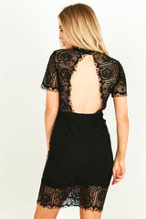 Black Sheer Panel Open Back Midi Dress