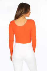 Orange Long Sleeve Jersey Plunge Bodysuit