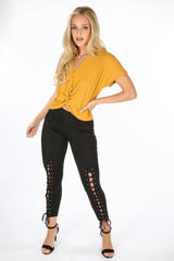 Black Lace Up Jersey Leggings