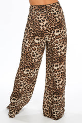 Leopard Print Chiffon Wide Leg Trouser