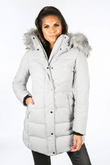 Grey Quilted Puffer Coat With Luxe Faux Fur