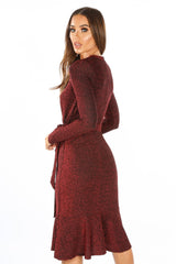 Red Lurex Wrap Midi Dress