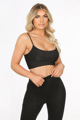 Black Glitter Lurex Curved Bralet