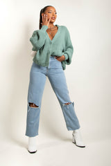 Sage Green Cable Knit Cardigan