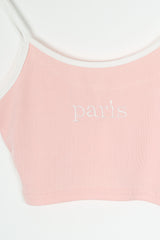 Ribbed Paris Crop Top In Pink