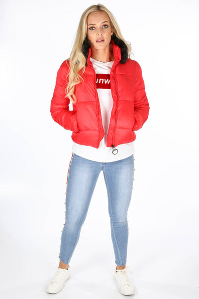 guess red bubble jacket