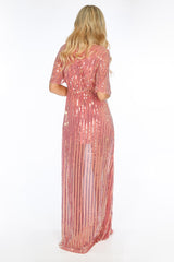 Pink Sequin Maxi Dress With Split