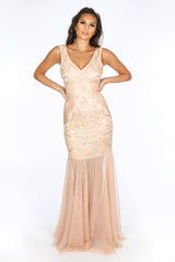 Premium Collection Sequin & Mesh Maxi Dress In Pink