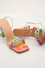 Multi Coloured Chain Lace Up Block Heel