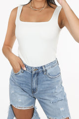 White Slinky Square Neck Vest Top