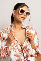 Nude Oversized Square Gold Arm Sunglasses