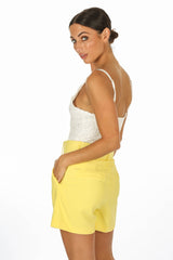 Tailored Belted Shorts In Yellow
