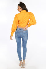 Orange Tie Front Cropped Shirt