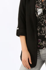 Black Tailored Blazer With Roll Sleeve