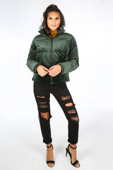 Green Padded Velvet Bomber Jacket