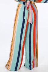 Blue Striped Print Wide Leg Trouser Pants DressedInLucy