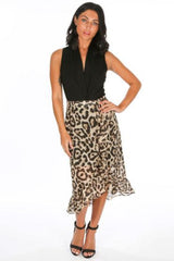 Chiffon Leopard Print Wrap Midi Skirt