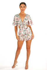 Pink Floral Tie Front Crop Top
