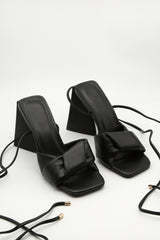 Black Lace Up Sculptured Heels