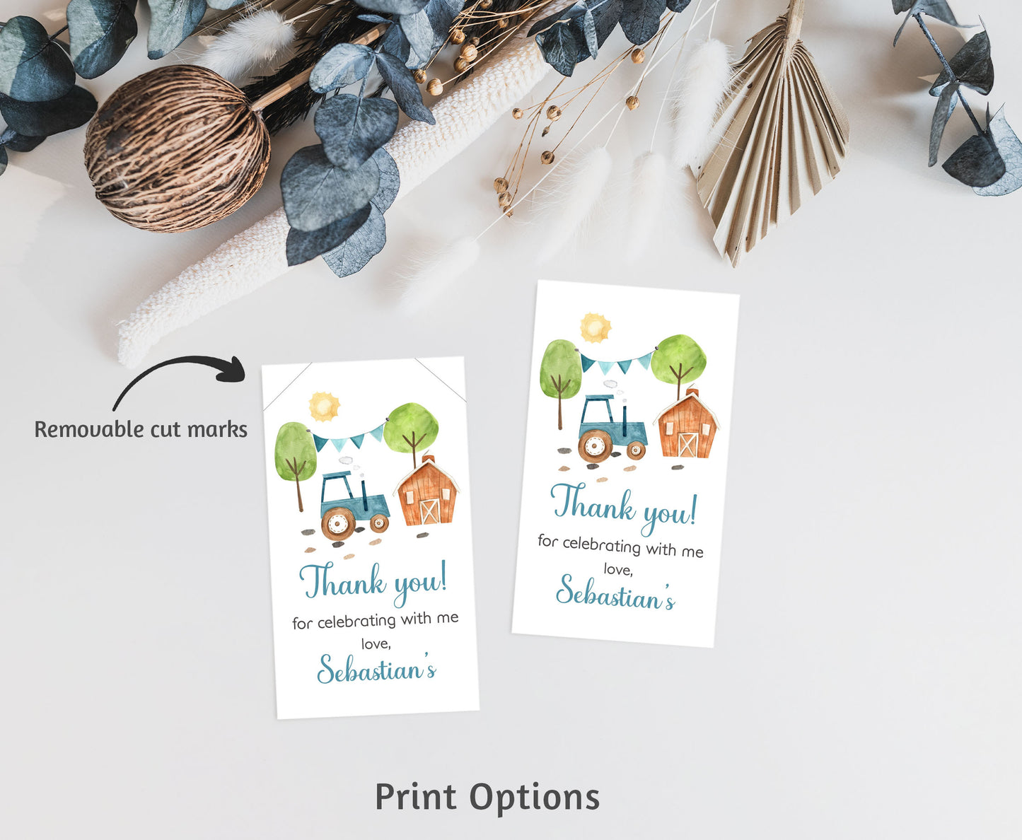 Editable Tractor Thank You Tags | Farm Birthday Favor Tags - 11F