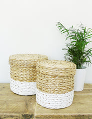 White Dipped Straw Storage Baskets | Buy Stylish Homeware | The Den & Now
