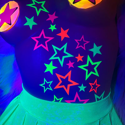 open stars blacklight body stickers on model