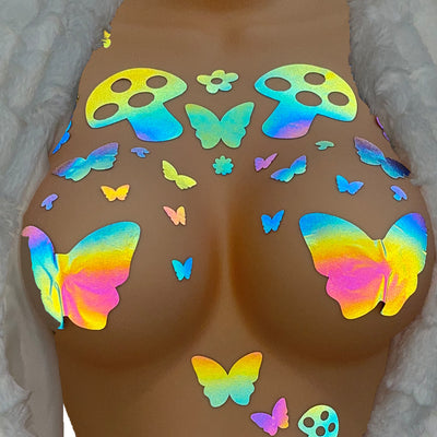 Shroom Garden Rainbow Reflective Pasties & Body Stickers Set