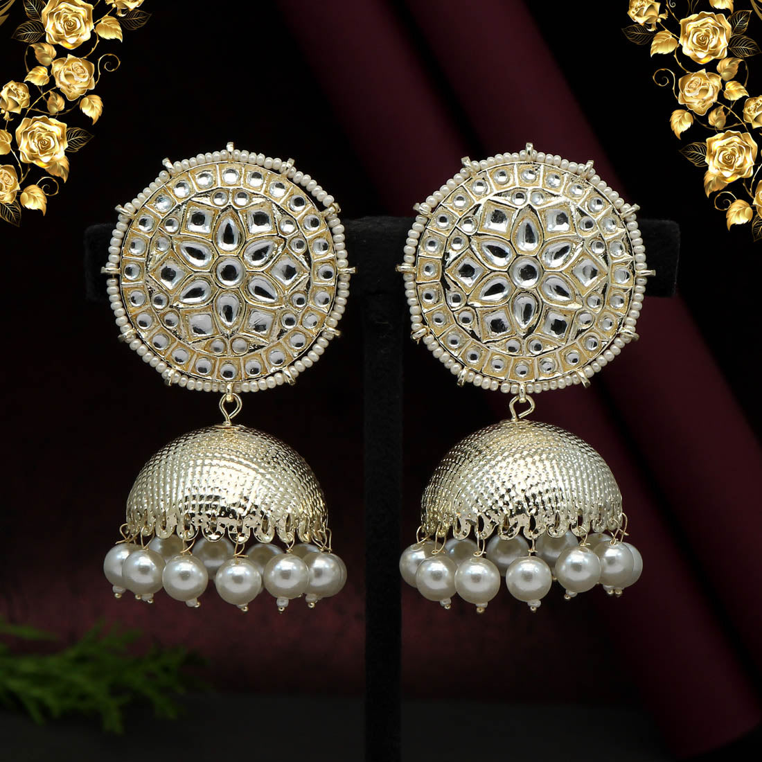 White Color Kundan Earrings (KDE554WHT)