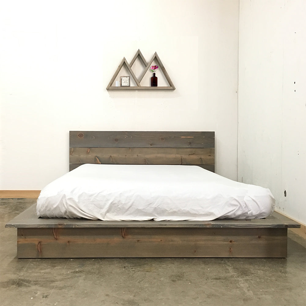 Rustic Modern Low Profile Platform Bed Frame and Headboard - Loft Style