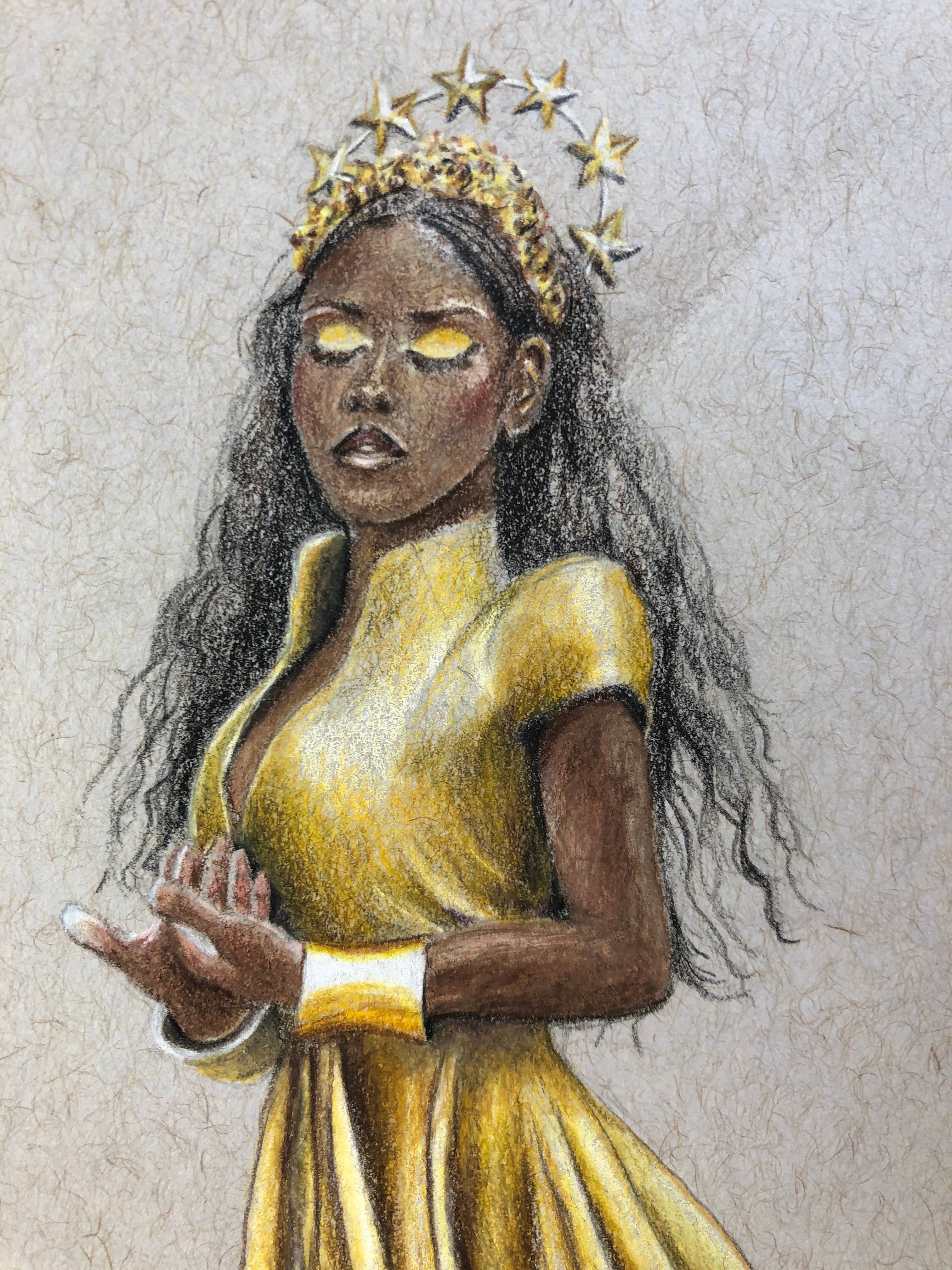 Closeup of colored pencil figure drawing