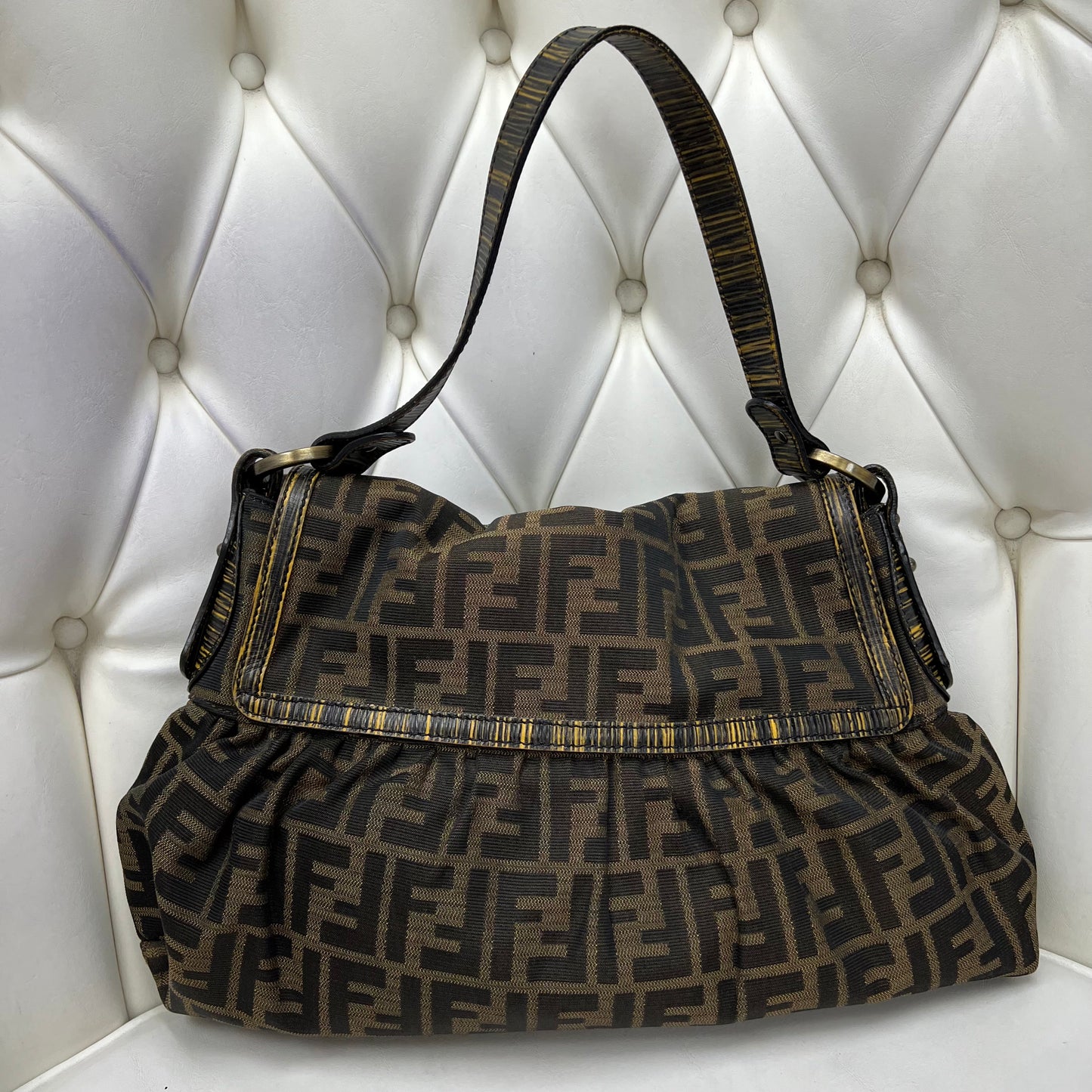 Fendi FF Striped Leather Shoulder Bag