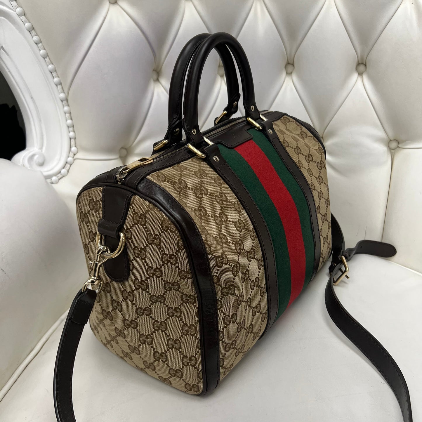 Gucci GG Canvas Web Boston Bag