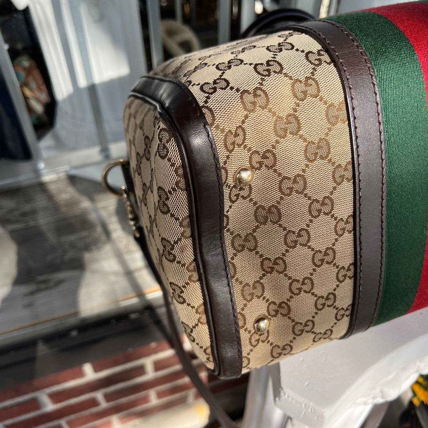 Gucci GG Canvas Web Boston Bag