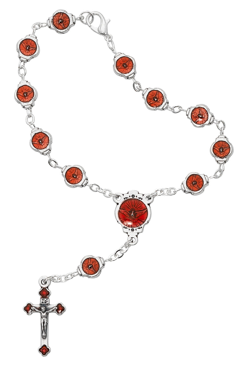Red Enameled Auto Rosary Carded Rosary McVan
