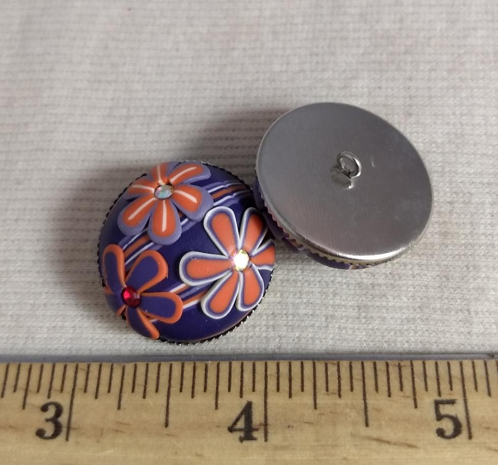 Button #Floral #110907-3 #Shank #Orange #Rhinestone #1PC 