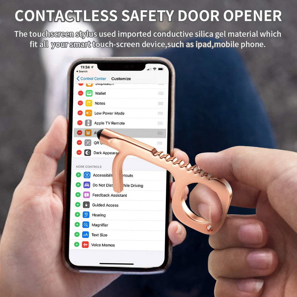Rose Gold Serves as Bottle Opener and Stylus Pad +Black No Touch Door Opener Keychain 3Pcs Set Multifunctional Clean Key Cootie Key Touchless Covid Key Tool Silver